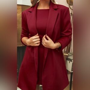 Cupshe Deep Red Longline Blazer Coat and Dress